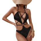 Women's Black Lace-Up Triangle Bikini Set