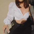 Women’s White Asymmetric Ruffle Backless Crop Top