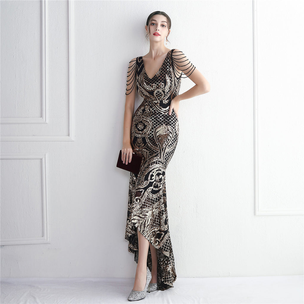 Women's Large Swing Dress Beaded Elegant Long Fishtail Sequin