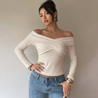 Sexy Cross off Shoulder Slim Long Sleeve Top Women