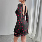 Heart-Print Bell-Sleeve Mesh Dress