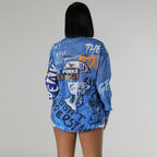 Women's Printed Two Piece Set Long Sleeve Shirt Top Shorts For Women's
