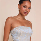 Women's Strapless Floral Embroidered Mini Dress