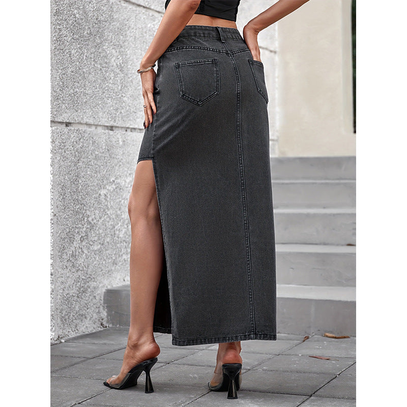 High Waist Slit Denim Skirt
