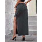 High Waist Slit Denim Skirt