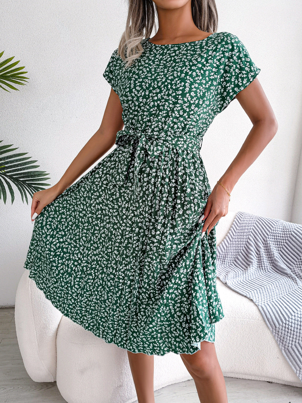Floral Pleated Swing Dress
