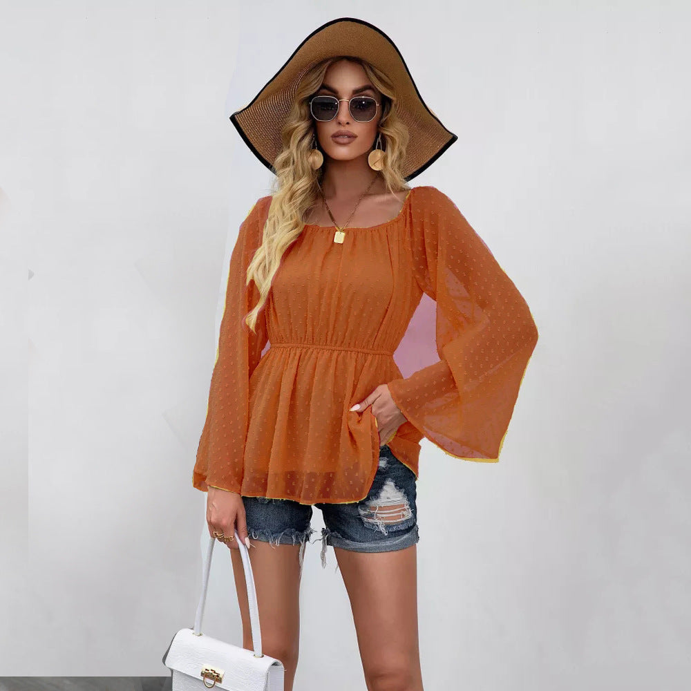 Square Neck Off Shoulder Chiffon Top