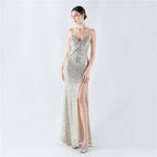 Encryption Sequin Sexy High Fork Strap Evening Dress