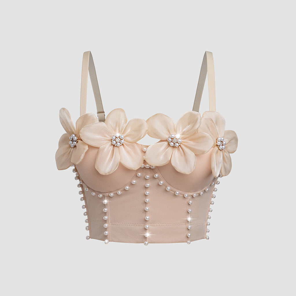 Women's Floral Rhinestone Boned Corset Top