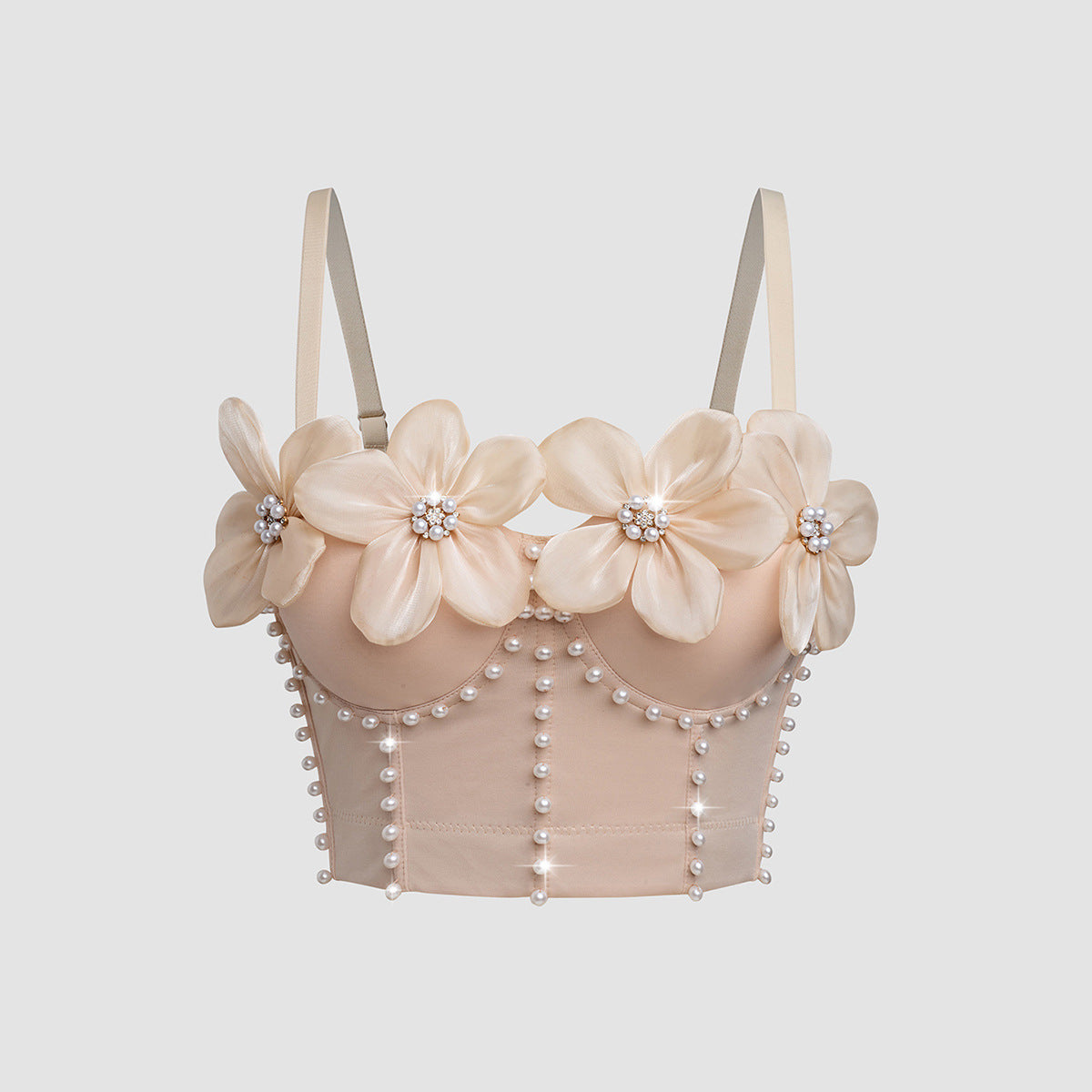Women's Floral Rhinestone Boned Corset Top
