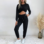 Platform Black Short Sweater Sports Casual Two-Piece Set