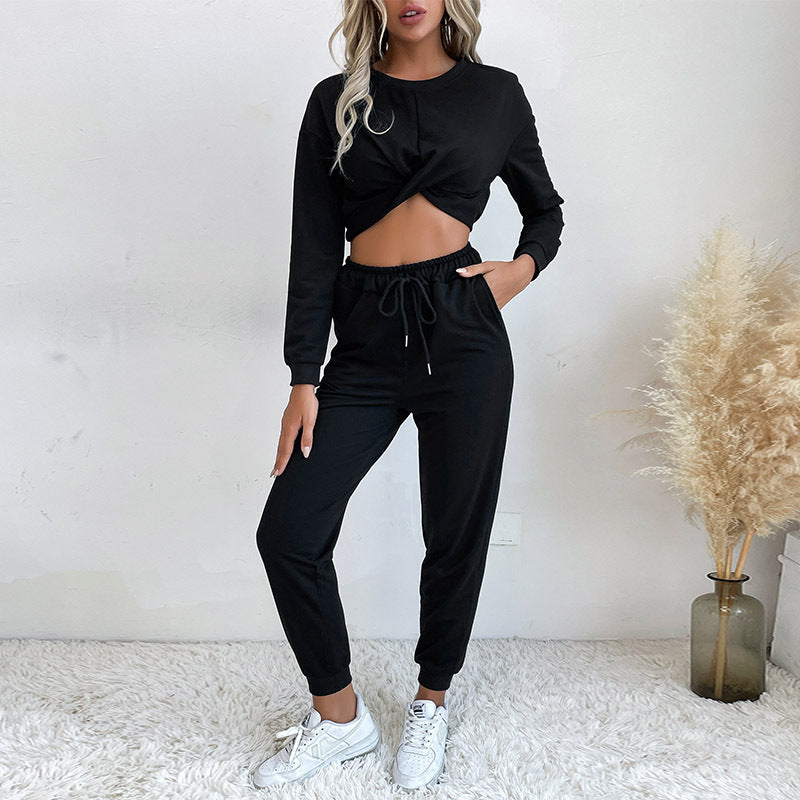 Platform Black Short Sweater Sports Casual Two-Piece Set
