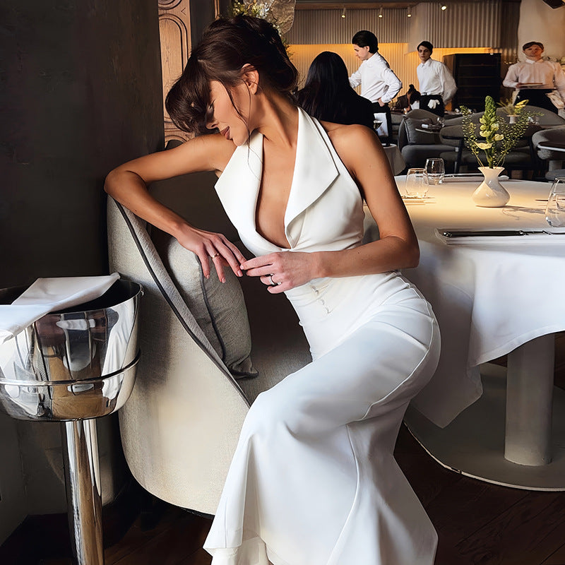 Women's Backless Waist-Defined Dress