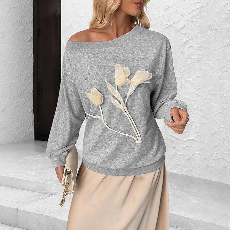 Autumn Winter Three Dimensional Floral Long Sleeve Shoulder