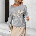 Autumn Winter Three Dimensional Floral Long Sleeve Shoulder