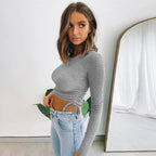 Women's Ribbed Drawstring Long Sleeve Crop Top
