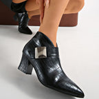 Women's Mid-Heel Buckle Pointed-Toe Boots