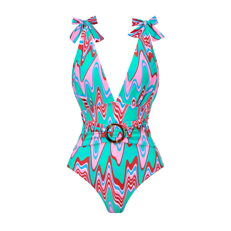 Conservative Printed One-piece Swimwear