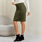 Women Autumn Suede Skirt HW Package Hip with A Zipper Midi