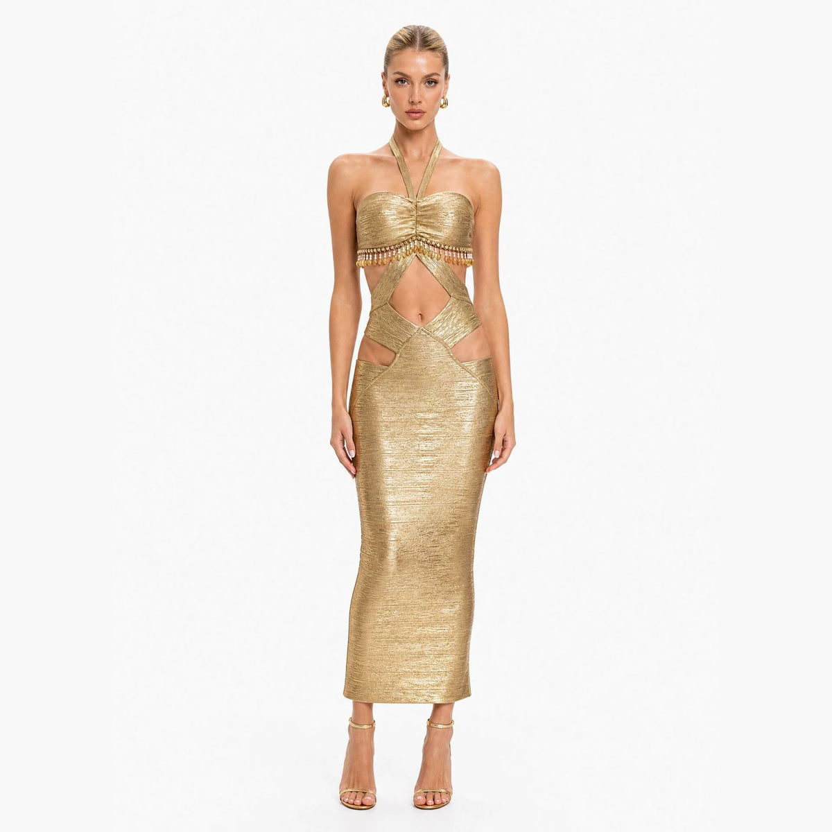 Women's Metallic Cutout Bandage Dress