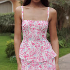 Floral Strap Mid-Length Dress