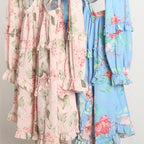 Floral Chiffon Ruffle V-Neck Dress