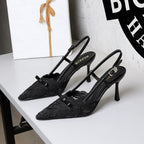 Women's Lace Mesh Bow Stiletto Heel Pumps