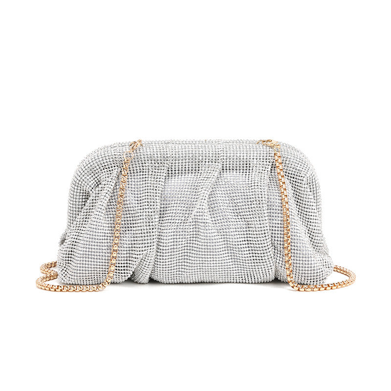 Rhinestone Cloud Bag Pleated Women Bag Texture Elegant Cosmetic Bag Messenger Bag