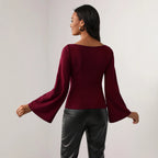 Bell Sleeved Top Hollow Waist Cinching Slimming Office Long