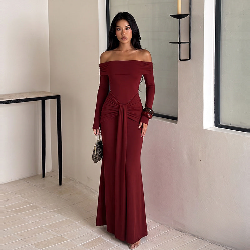 Women's Burgundy Off-Shoulder Ruched Mini Dress