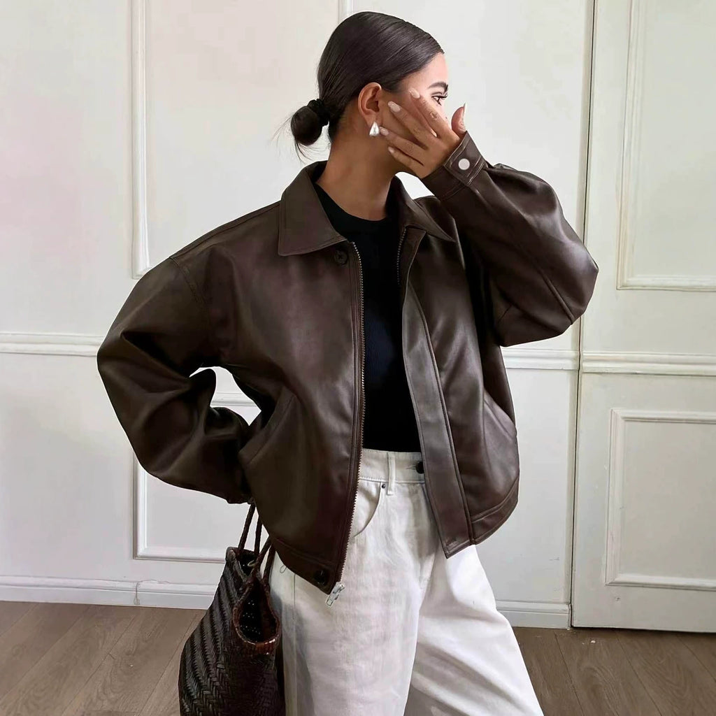Women's Faux Leather Zip-Up Jacket