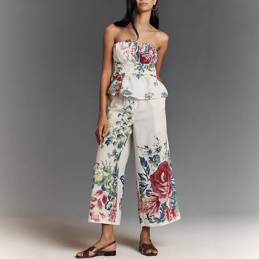 Women's Positioning Printing Corset Sleeveless Vacation Two Piece Set for Tw
