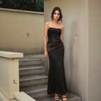 Women Three Dimensional Embroidered Slim Fit Patchwork Slimming Mid Length Party Gathering Evening Dress