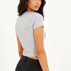 Women's T-Shirt Cotton Rib Cropped Short Sleeve Slim Fit Slimming