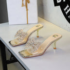 Women's Rhinestone Bow Stiletto Slides