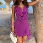 Women's Fuchsia Halter Backless Cutout Dress