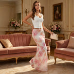Summer Women Sexy Slim Vacation Mesh Floral Fishtail Skirt