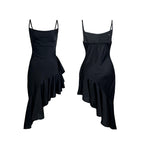 Women's Satin Oblique Swing Ruffled Spaghetti Straps Sleepwear