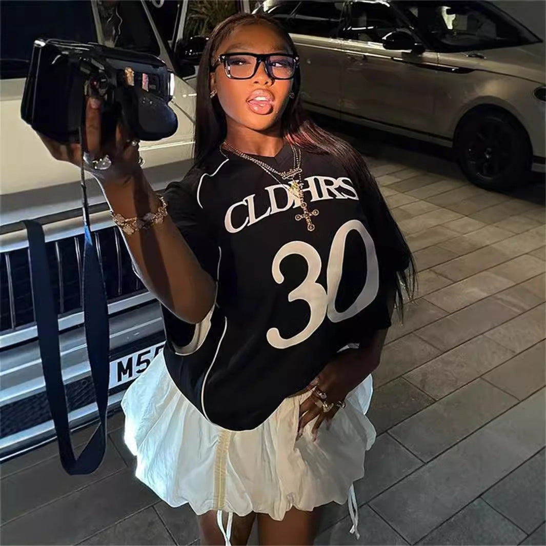 Women's Summer Retro Street Letter Graphic Printed Casual Loose Fitting T Shirt Short Sleeve Top