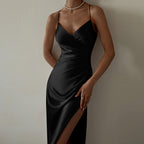 Women's Clothing Summer V Neck Side Pleated Split Dress