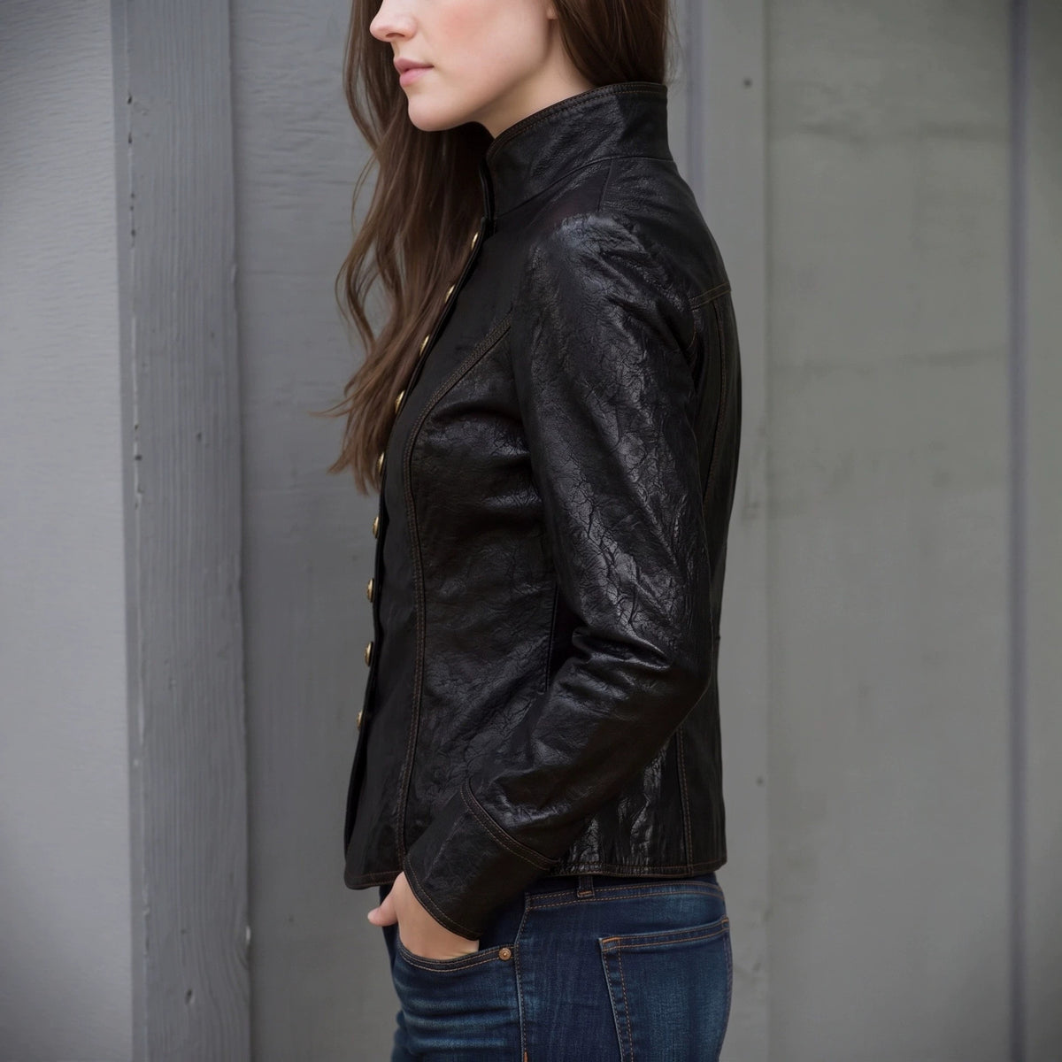 Women's Black Faux-Leather Belted Jacket