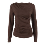 Women's Pleating Slim Waist Tight Long Sleeve Bottoming Shirt