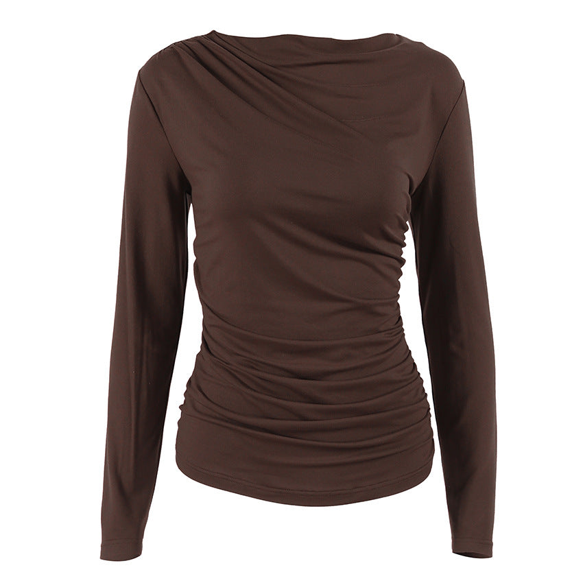 Women's Pleating Slim Waist Tight Long Sleeve Bottoming Shirt