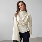 Women's Chiffon Pleated Bell Sleeve Blouse
