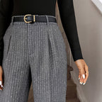 Simple Loose Vertical Stripes HW WL Casual Pants