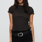 Plaid Pleated Waist Cropped Short Sleeve Top