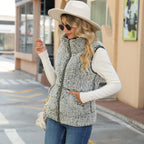 Round Neck Long Sleeve Quilted Vest Jacket