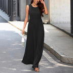Women's Sleeveless Crew-Neck A-Line Maxi Dress