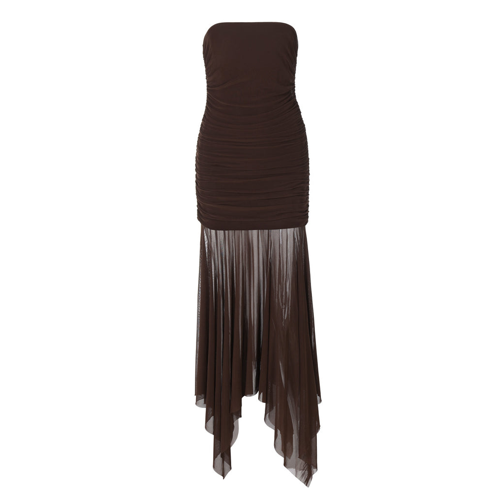 Off-Neck Mesh Stitching Dress