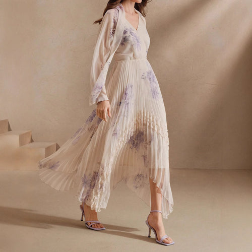 Women Clothing Digital Printing Floral Chiffon Dress